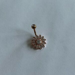 Rose Gold Flower Belly Button Ring | Rhinestone Navel Jewelry | New